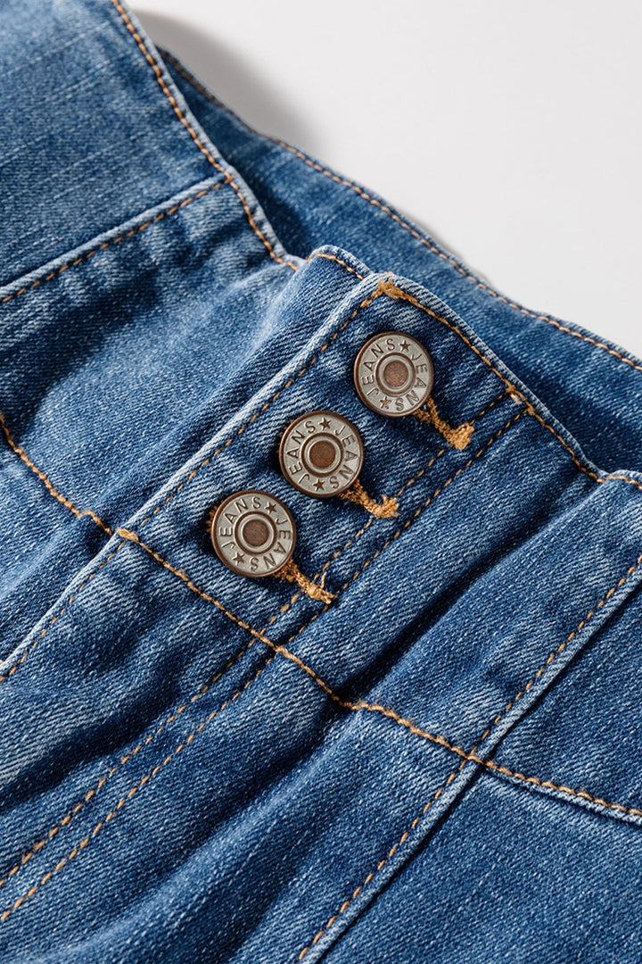 High Waist Button Fly Seamed Raw Hem Flare Jeans - Trendy Bottoms/Jeans in Sail Blue for Women | The802Gypsy