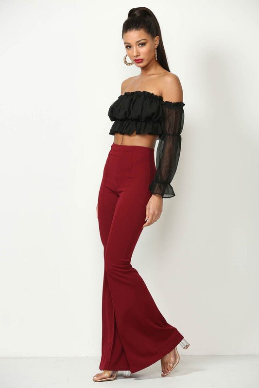 Retro Flare Bell - Bottom Women’s Dress Pants - Trendy Bottoms/Pants in Burgundy for Women | The802Gypsy