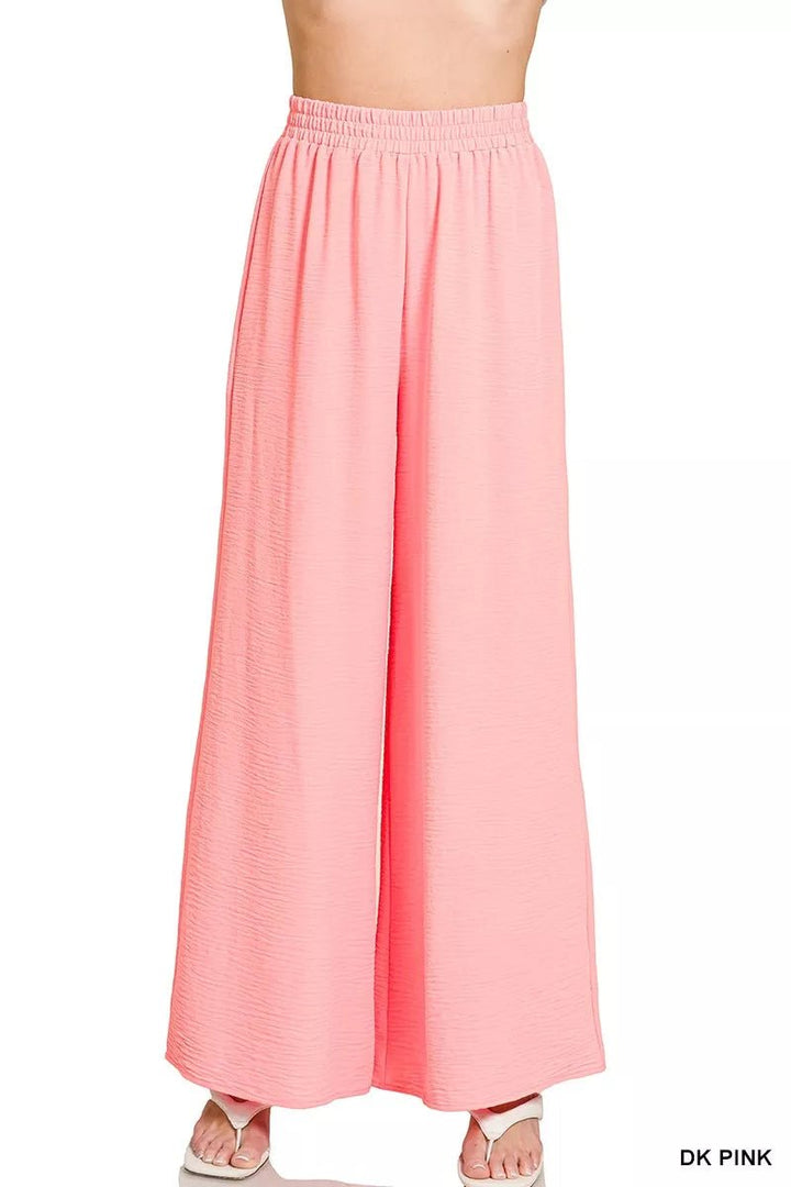 Zenana Woven Airflow Elastic Waistband Pants - Trendy Bottoms/Pants & Culotte in DK PINK for Women | The802Gypsy