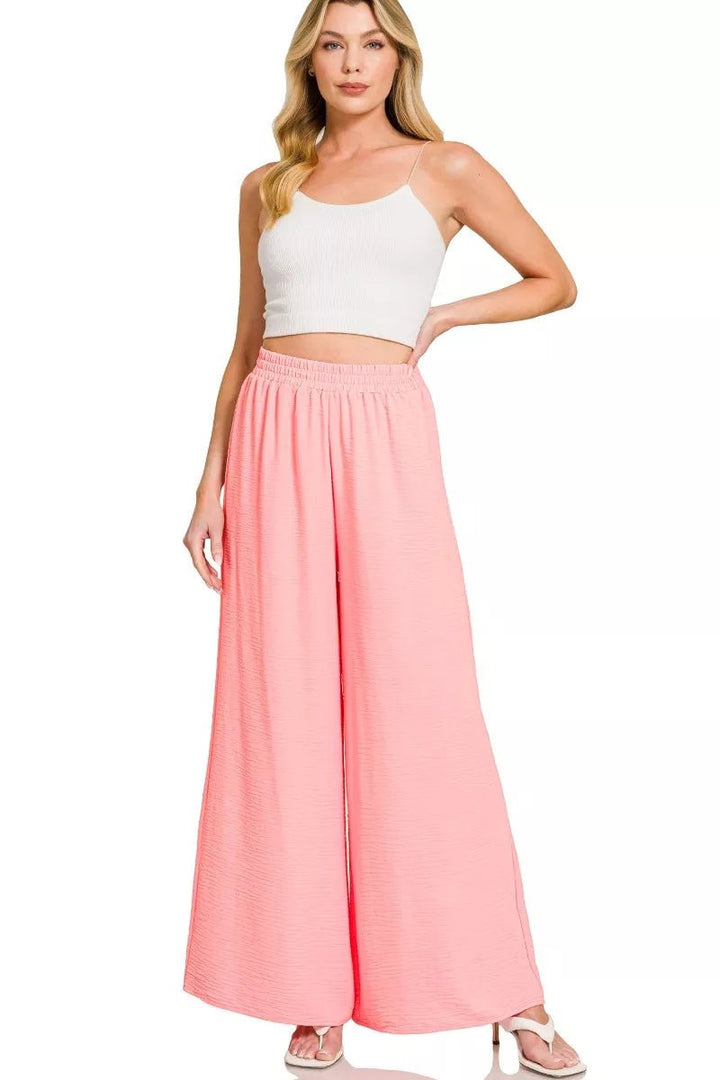 Zenana Woven Airflow Elastic Waistband Pants - Trendy Bottoms/Pants & Culotte in DK PINK for Women | The802Gypsy