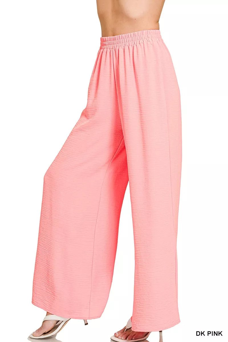Zenana Woven Airflow Elastic Waistband Pants - Trendy Bottoms/Pants & Culotte in DK PINK for Women | The802Gypsy