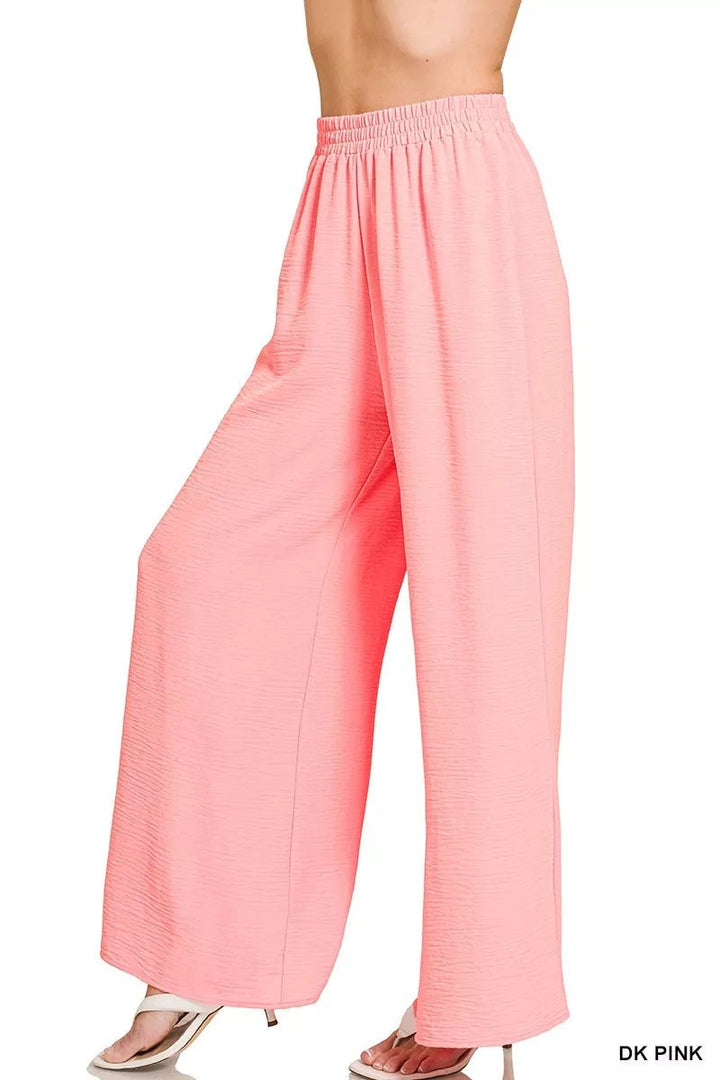 Zenana Woven Airflow Elastic Waistband Pants - Trendy Bottoms/Pants & Culotte in DK PINK for Women | The802Gypsy