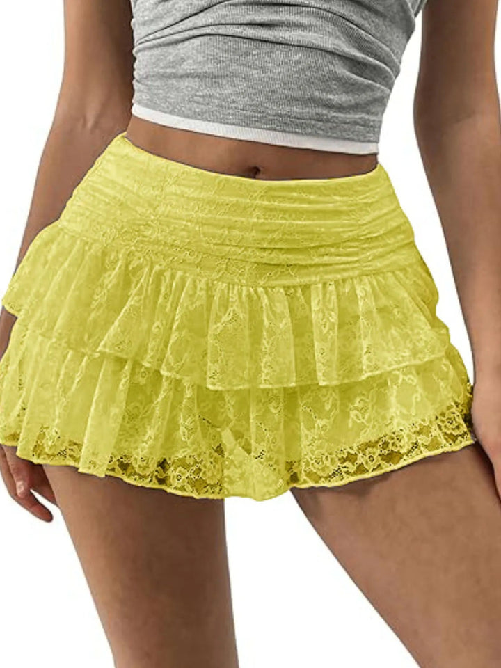 Lace Layered Mini Skirt - Trendy Bottoms/Skirts in Canary Yellow for Women | The802Gypsy