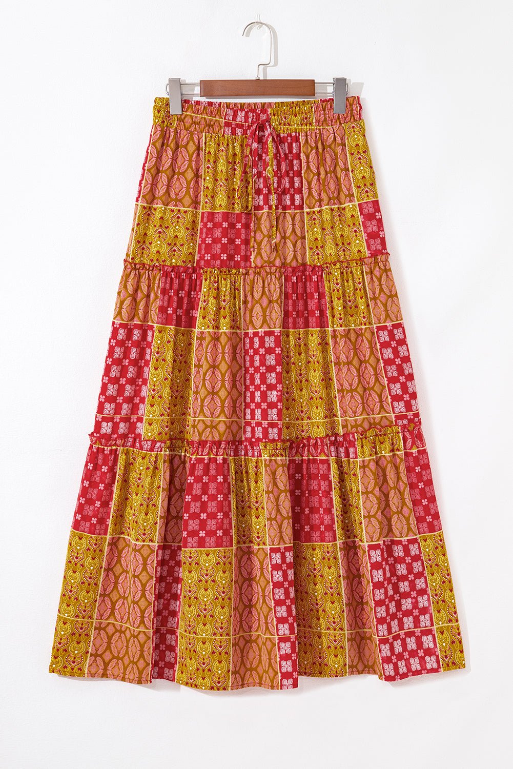 Paisley Print Pocketed Tiered Maxi Skirt - Trendy Bottoms/Skirts in Orange for Women | The802Gypsy