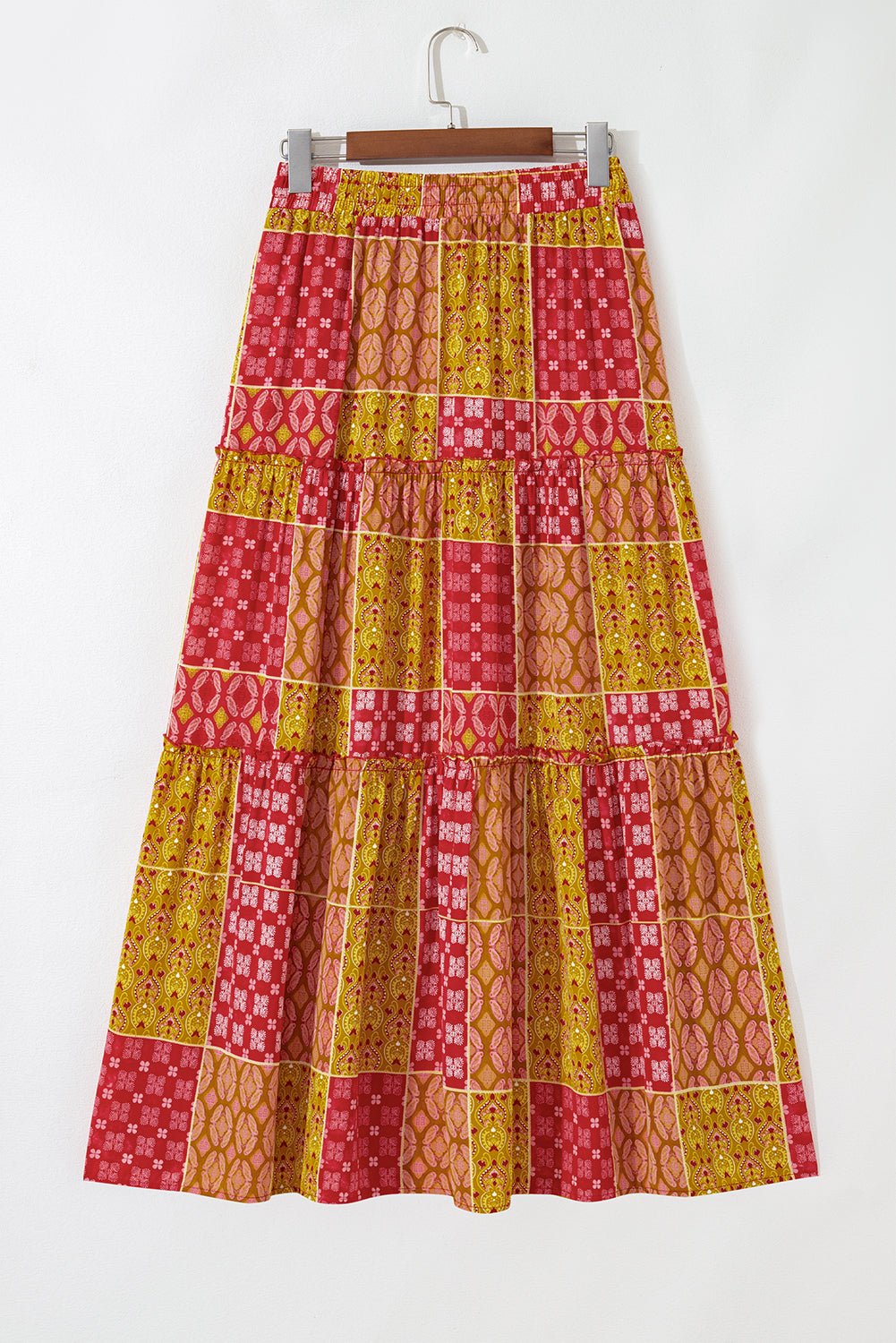 Paisley Print Pocketed Tiered Maxi Skirt - Trendy Bottoms/Skirts in Orange for Women | The802Gypsy