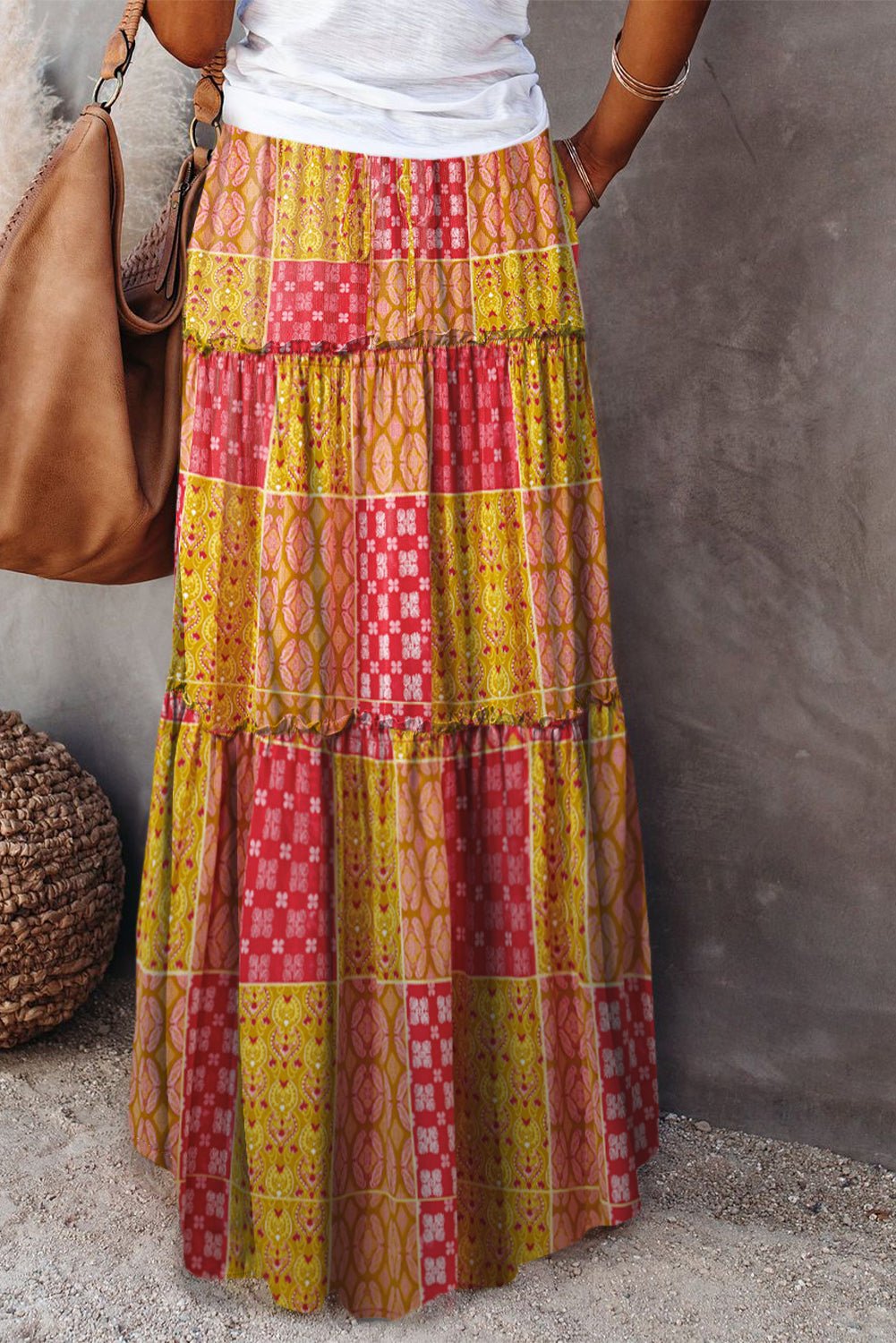 Paisley Print Pocketed Tiered Maxi Skirt - Trendy Bottoms/Skirts in Orange for Women | The802Gypsy