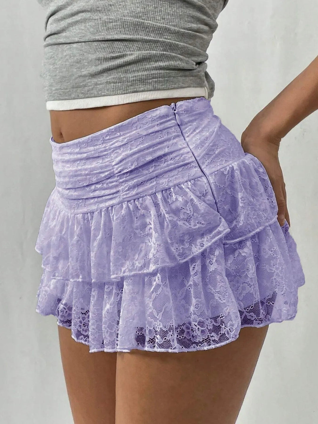 Lace Layered Mini Skirt - Trendy Bottoms/Skirts in Pink Purple for Women | The802Gypsy
