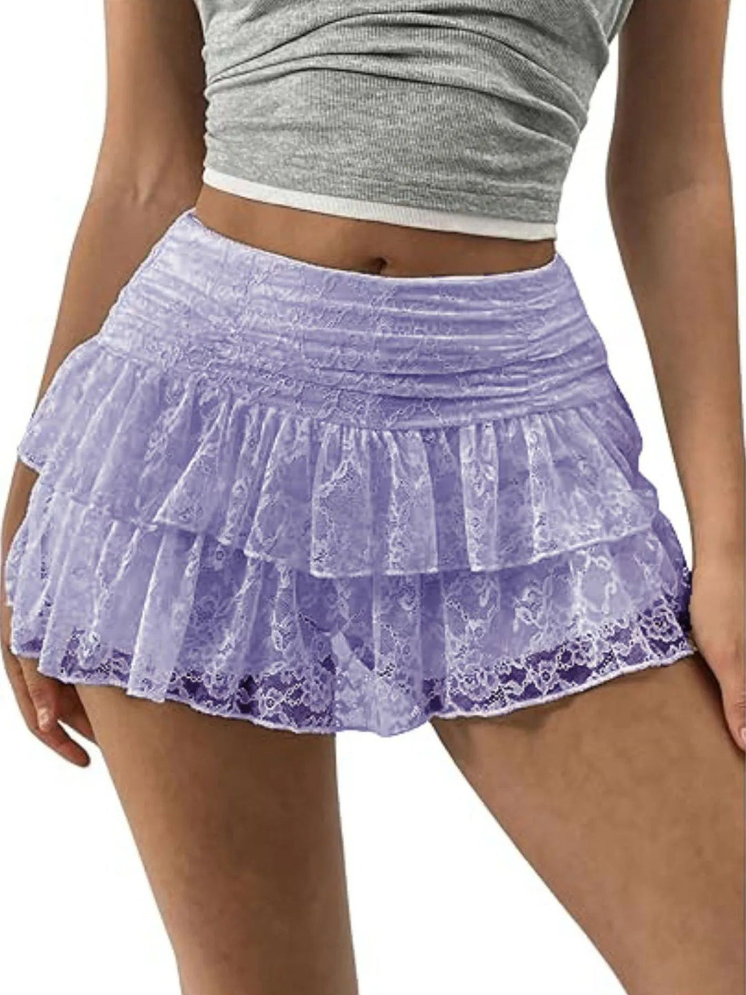 Lace Layered Mini Skirt - Trendy Bottoms/Skirts in Pink Purple for Women | The802Gypsy