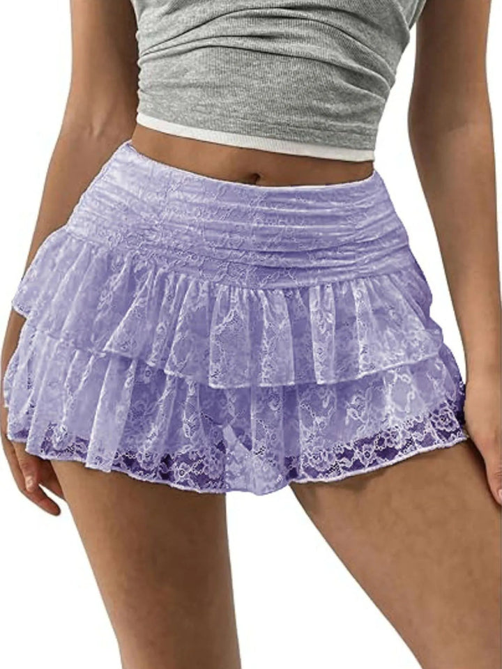 Lace Layered Mini Skirt - Trendy Bottoms/Skirts in Pink Purple for Women | The802Gypsy