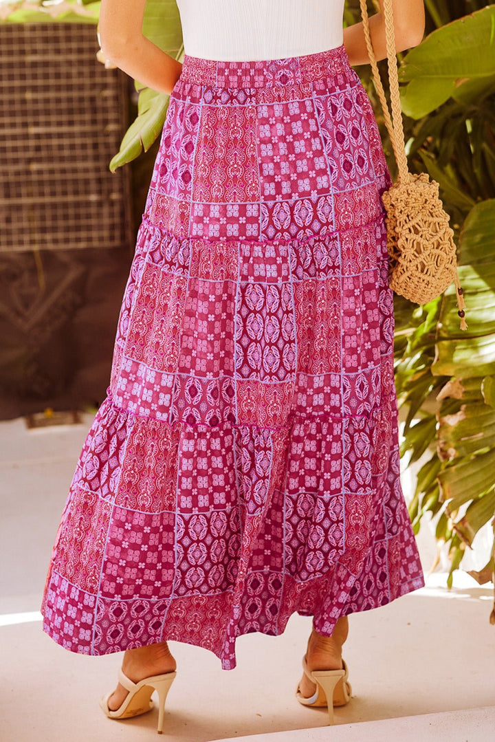 Paisley Print Pocketed Tiered Maxi Skirt - Trendy Bottoms/Skirts in Purple for Women | The802Gypsy