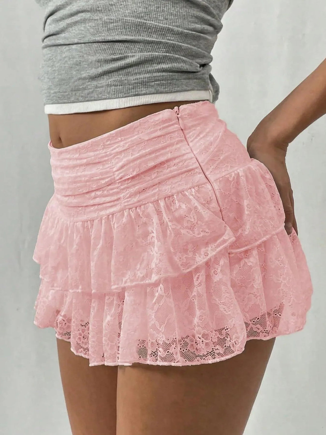 Lace Layered Mini Skirt - Trendy Bottoms/Skirts in Watermelon pink for Women | The802Gypsy