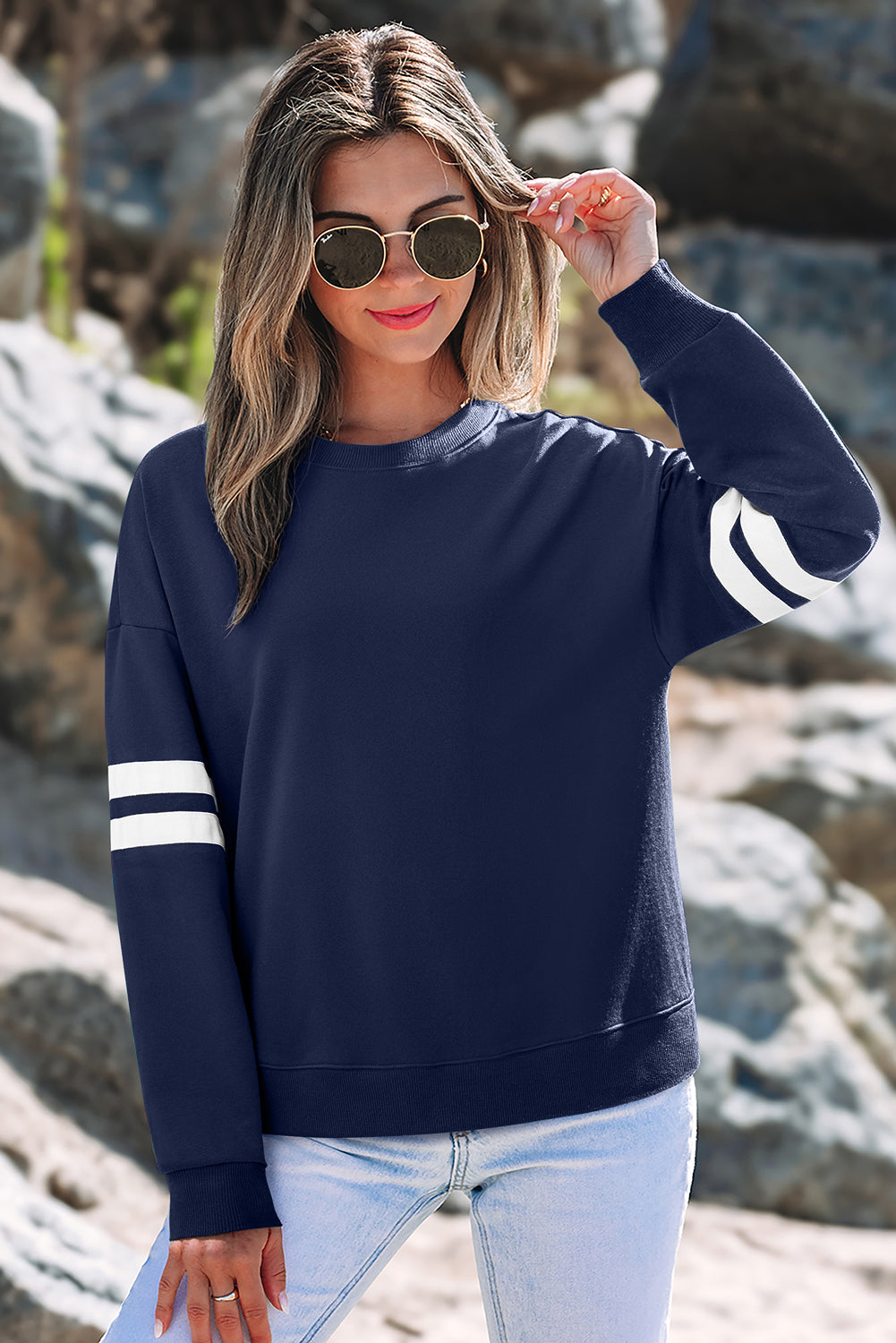 Sudadera universitaria de rayas de gran tamaño