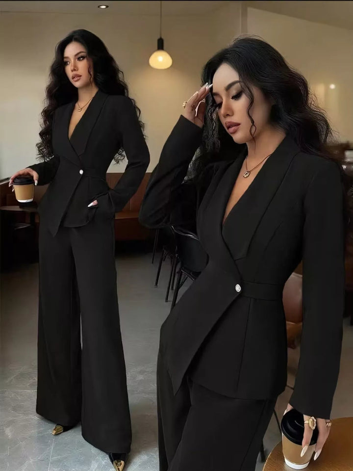One Button Blazer And Pants Set - Trendy Clothing/Outfit Sets in Black for Women | The802Gypsy