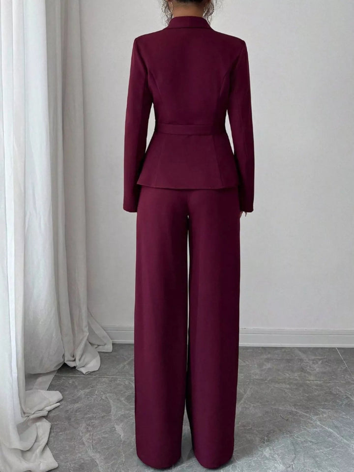 One Button Blazer And Pants Set - Trendy Clothing/Outfit Sets in Burgundy for Women | The802Gypsy