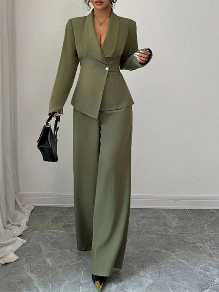 One Button Blazer And Pants Set - Trendy Clothing/Outfit Sets in Green for Women | The802Gypsy