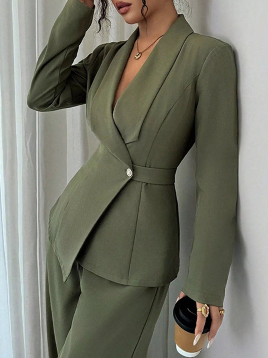 One Button Blazer And Pants Set - Trendy Clothing/Outfit Sets in Green for Women | The802Gypsy