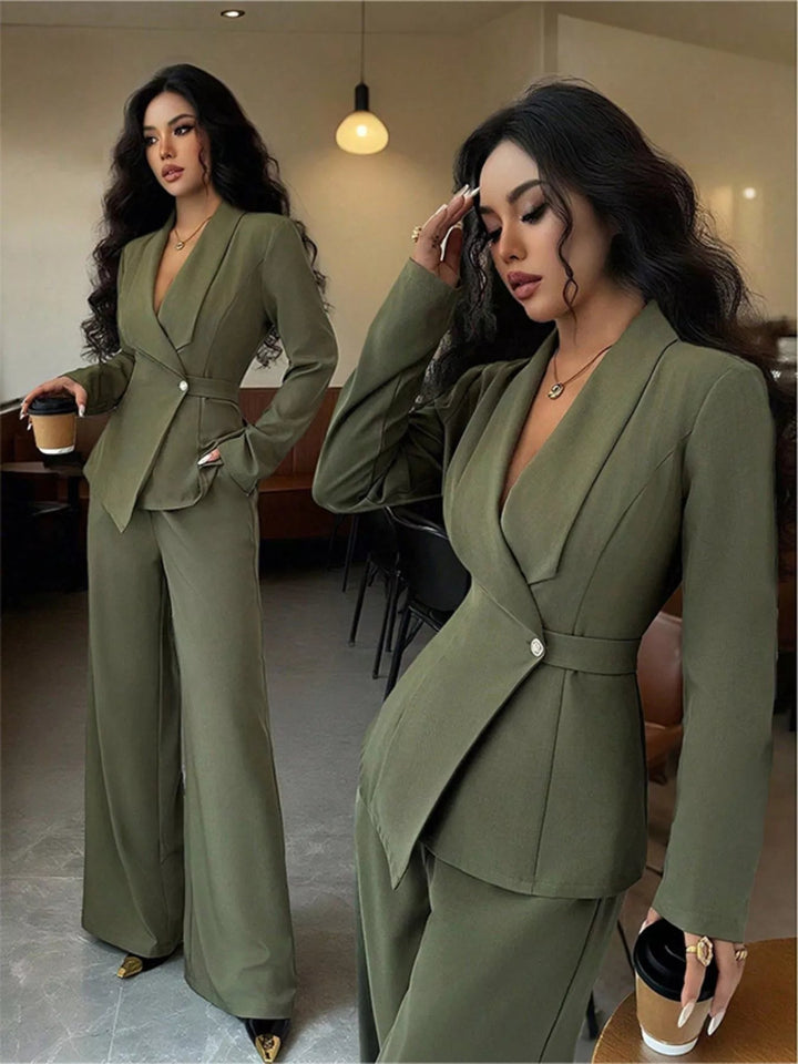 One Button Blazer And Pants Set - Trendy Clothing/Outfit Sets in Green for Women | The802Gypsy