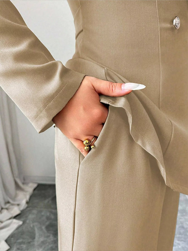 One Button Blazer And Pants Set - Trendy Clothing/Outfit Sets in Khaki for Women | The802Gypsy