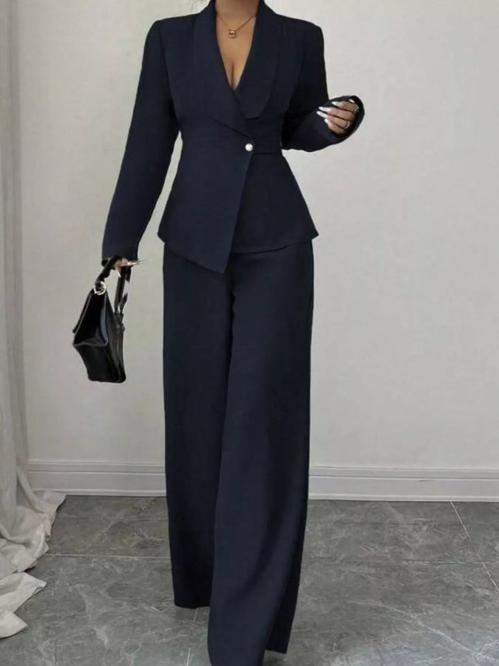 One Button Blazer And Pants Set - Trendy Clothing/Outfit Sets in Navy Blue for Women | The802Gypsy