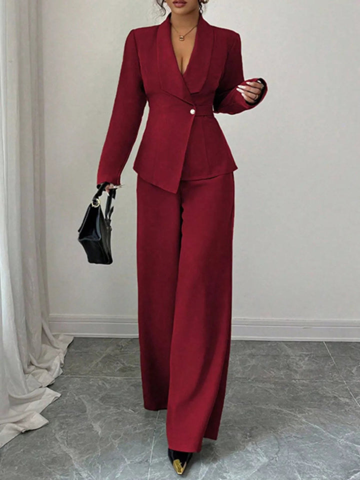 One Button Blazer And Pants Set - Trendy Clothing/Outfit Sets in Red for Women | The802Gypsy