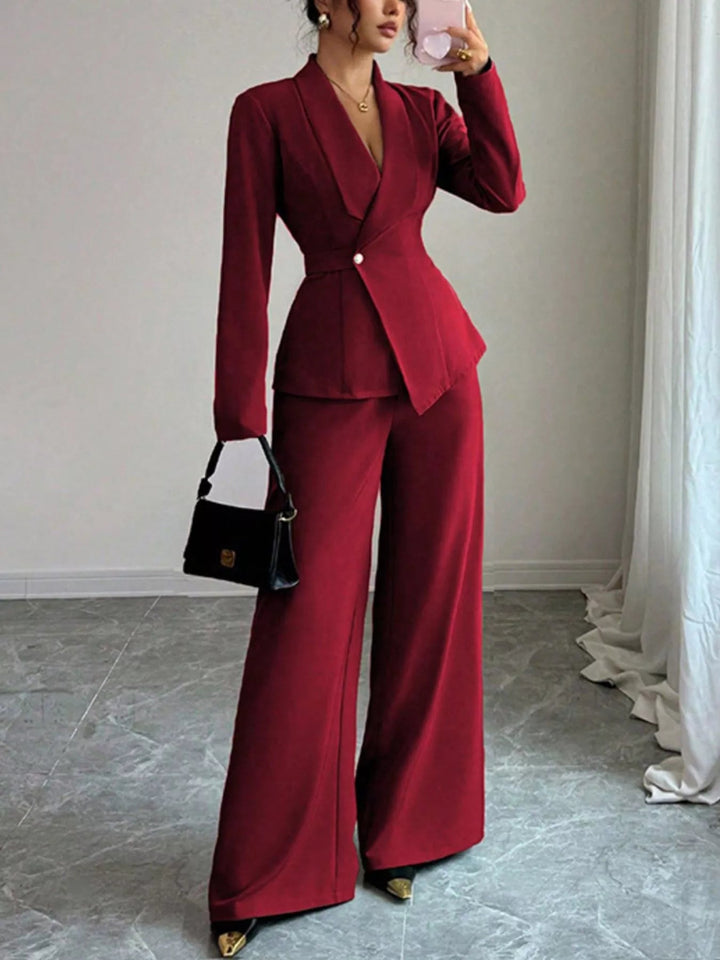 One Button Blazer And Pants Set - Trendy Clothing/Outfit Sets in Red for Women | The802Gypsy