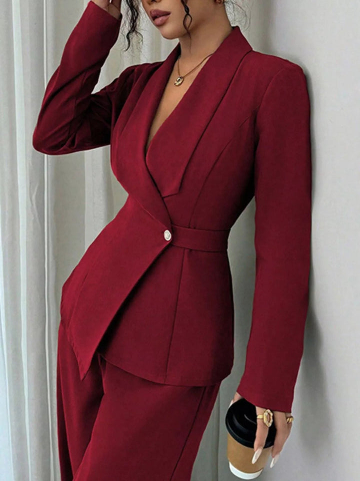 One Button Blazer And Pants Set - Trendy Clothing/Outfit Sets in Red for Women | The802Gypsy