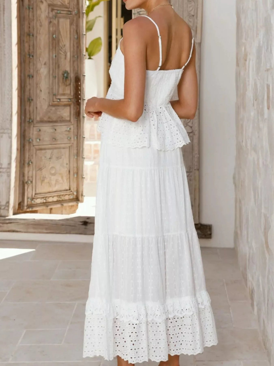 Eyelet V - Neck Cami and Skirt Set - Trendy Clothing/Outfit Sets in White for Women | The802Gypsy