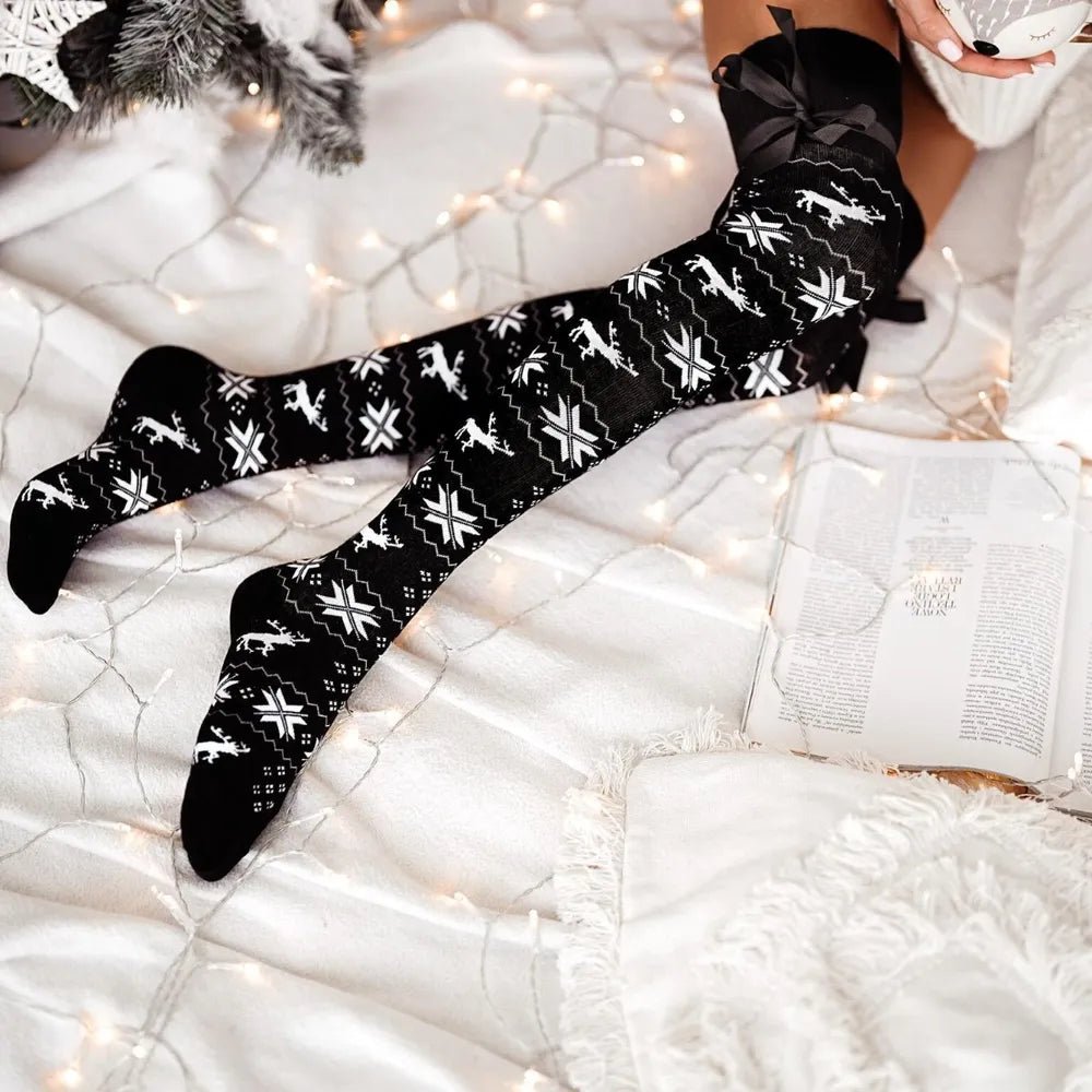 Christmas Bowknot Over Knee Socks - Trendy Clothing/Underwear & Socks in Black for Women | The802Gypsy