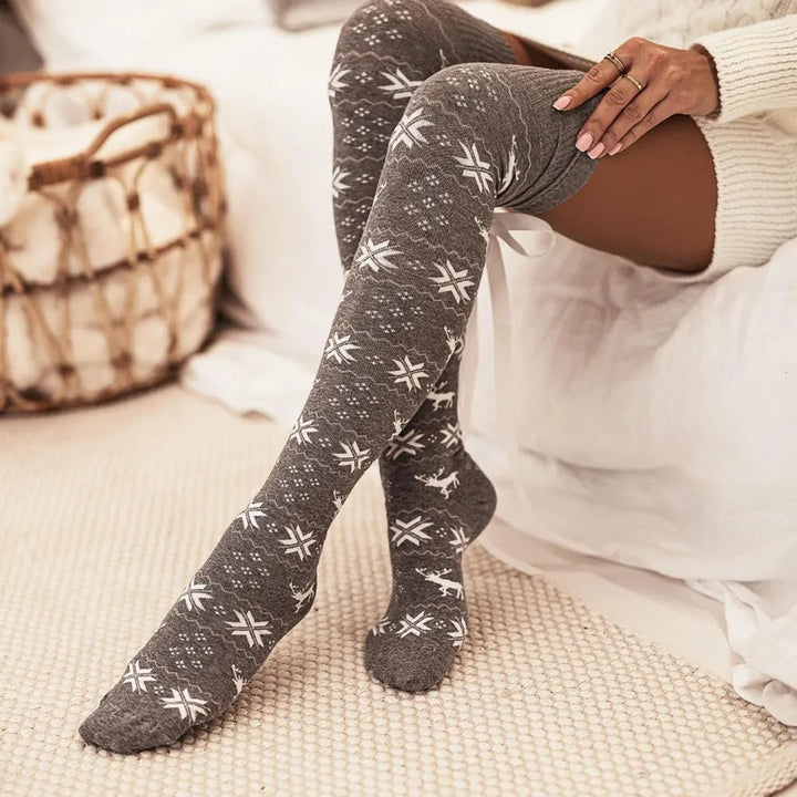 Christmas Bowknot Over Knee Socks - Trendy Clothing/Underwear & Socks in Gray for Women | The802Gypsy