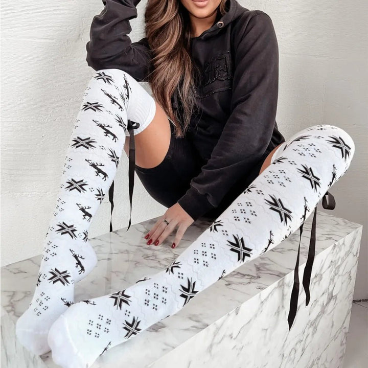 Christmas Bowknot Over Knee Socks - Trendy Clothing/Underwear & Socks in White for Women | The802Gypsy