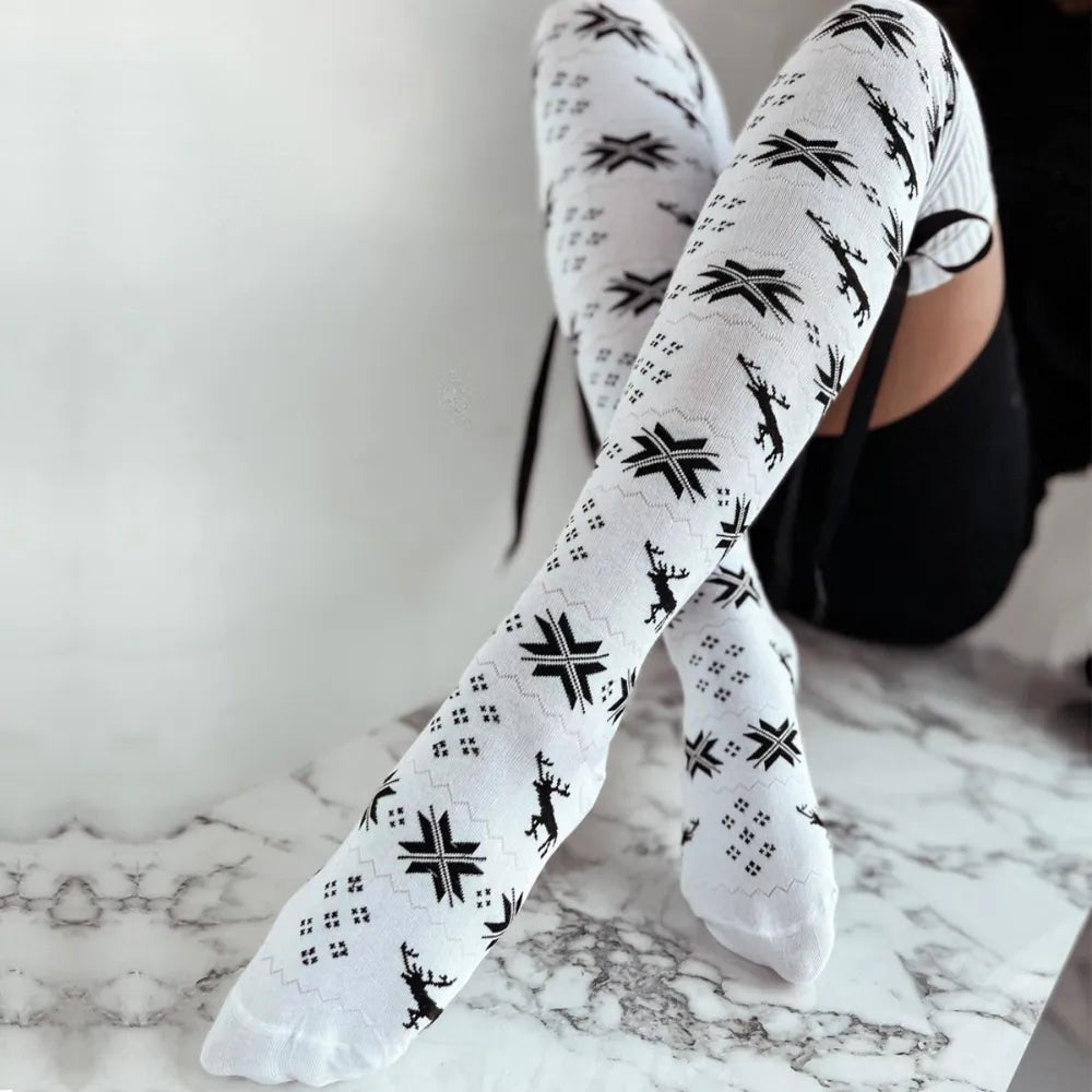 Christmas Bowknot Over Knee Socks - Trendy Clothing/Underwear & Socks in White for Women | The802Gypsy