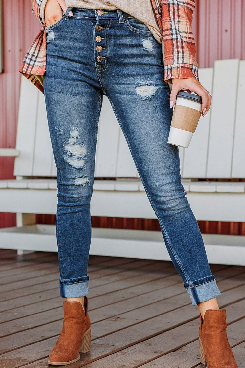 TRAVELING GYPSY- Button Fly High Waist Skinny Jeans
