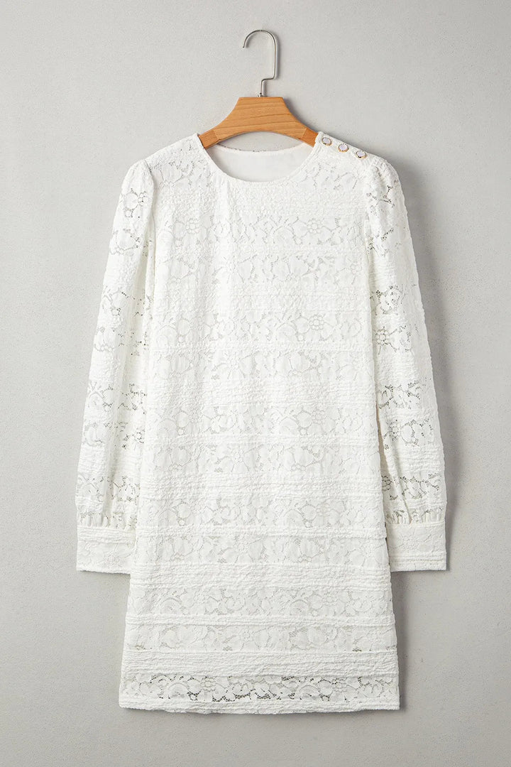 Lace Long Sleeve Mini Dress - Trendy Dress/ Lace Dress in White for Women | The802Gypsy