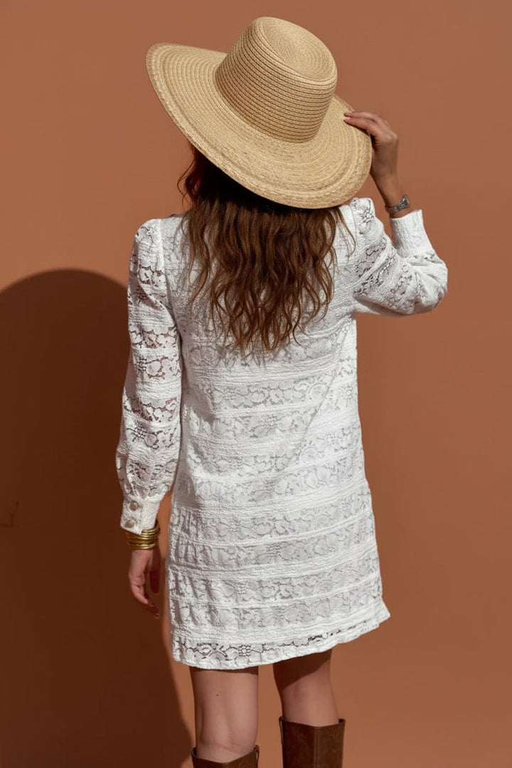 Lace Long Sleeve Mini Dress - Trendy Dress/ Lace Dress in White for Women | The802Gypsy