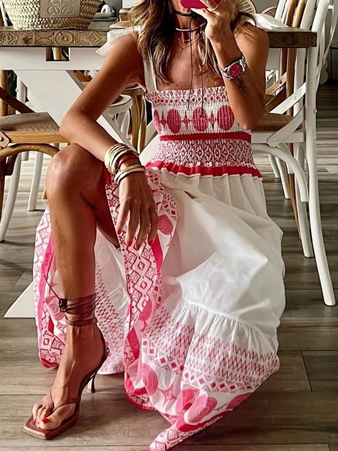Printed Tie Shoulder Maxi Dress - Trendy Dress/Beach Dress in Red for Women | The802Gypsy