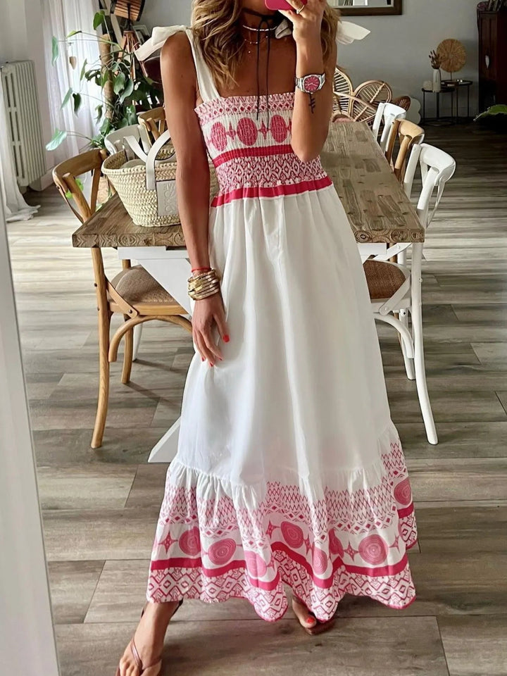 Printed Tie Shoulder Maxi Dress - Trendy Dress/Beach Dress in Red for Women | The802Gypsy