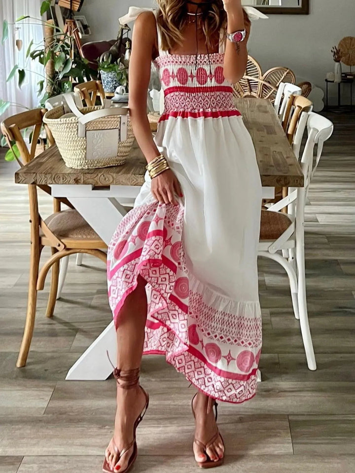Printed Tie Shoulder Maxi Dress - Trendy Dress/Beach Dress in Red for Women | The802Gypsy