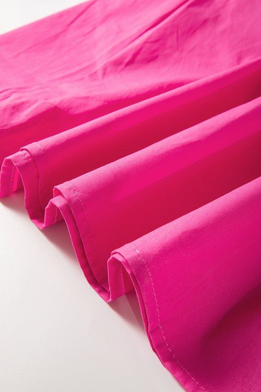 Bright Pink Tie Front Puff Sleeve Mini Dress - Trendy Dress/Casual Dress in Bright Pink for Women | The802Gypsy