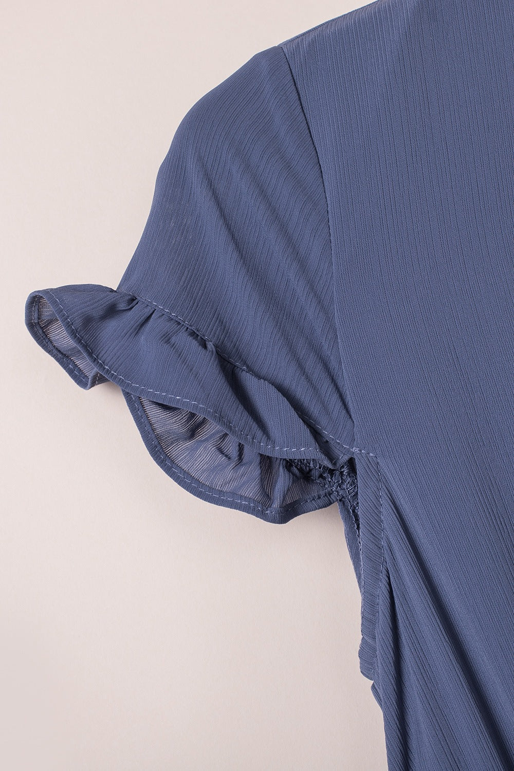 Bow - Tie V - Neck Ruffle Hem Mini Dress - Trendy Dress/Casual Dress in Dusty Blue for Women | The802Gypsy