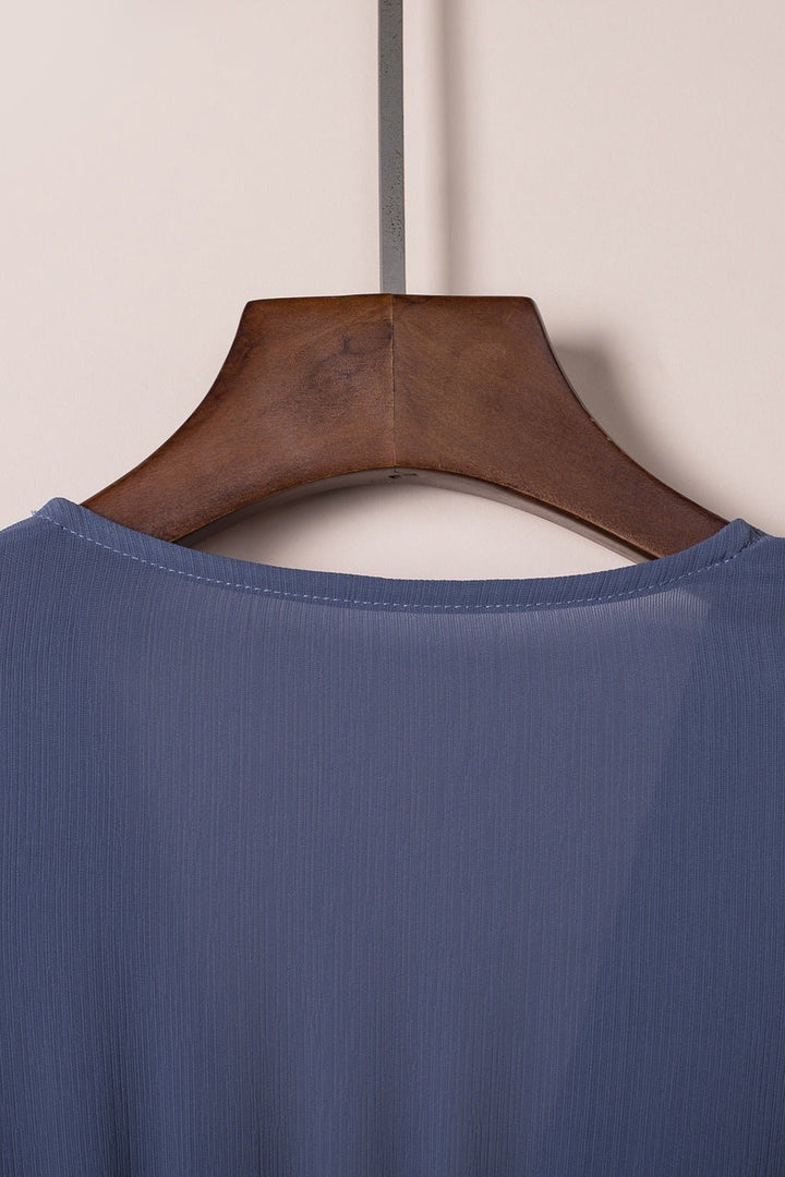 Bow - Tie V - Neck Ruffle Hem Mini Dress - Trendy Dress/Casual Dress in Dusty Blue for Women | The802Gypsy