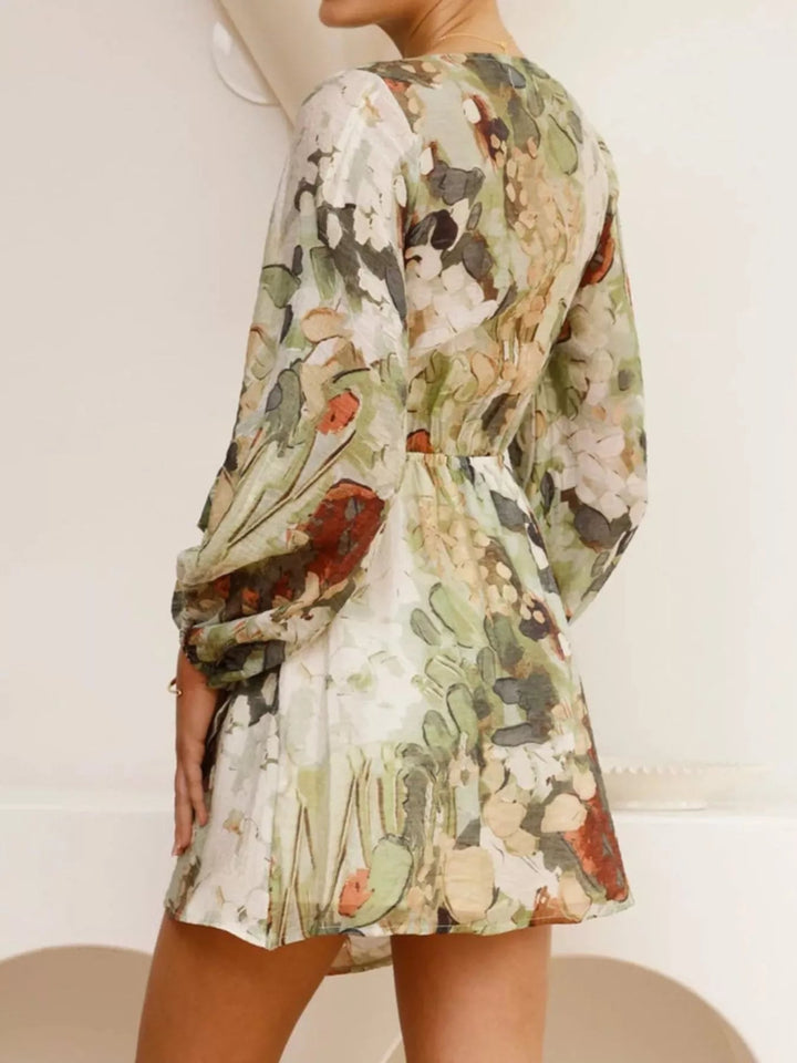Long Sleeve Floral Tie Waist Dress - Trendy Dress/Casual Dress in Green for Women | The802Gypsy