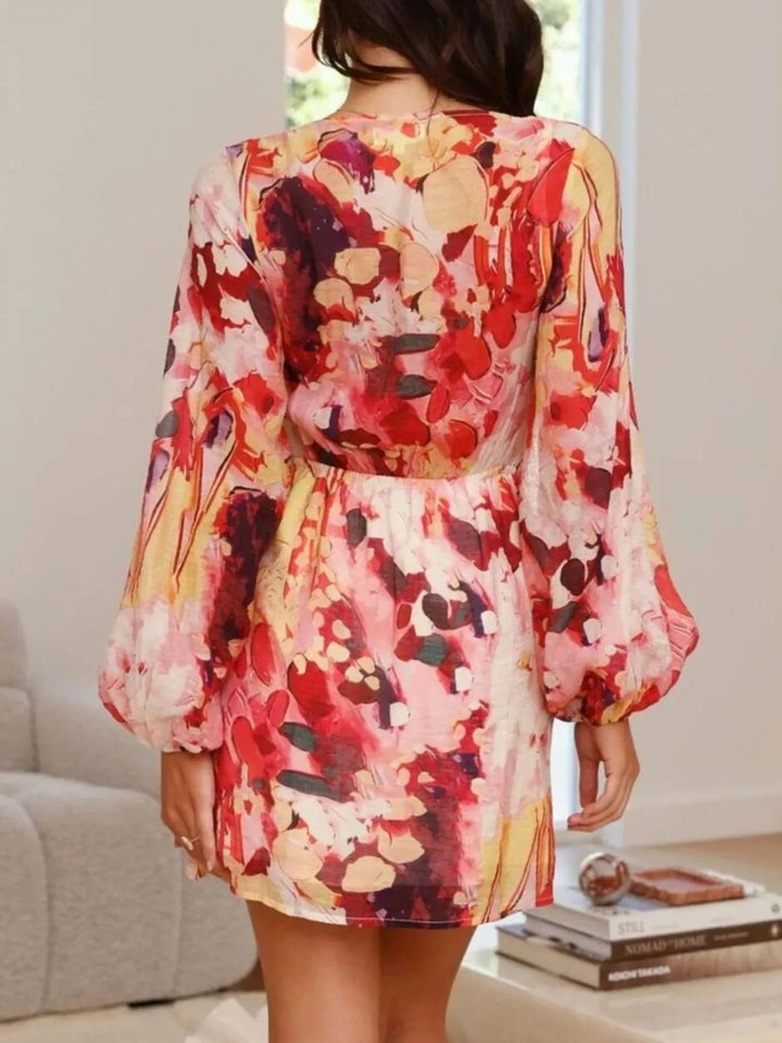 Long Sleeve Floral Tie Waist Dress - Trendy Dress/Casual Dress in Orange Red for Women | The802Gypsy