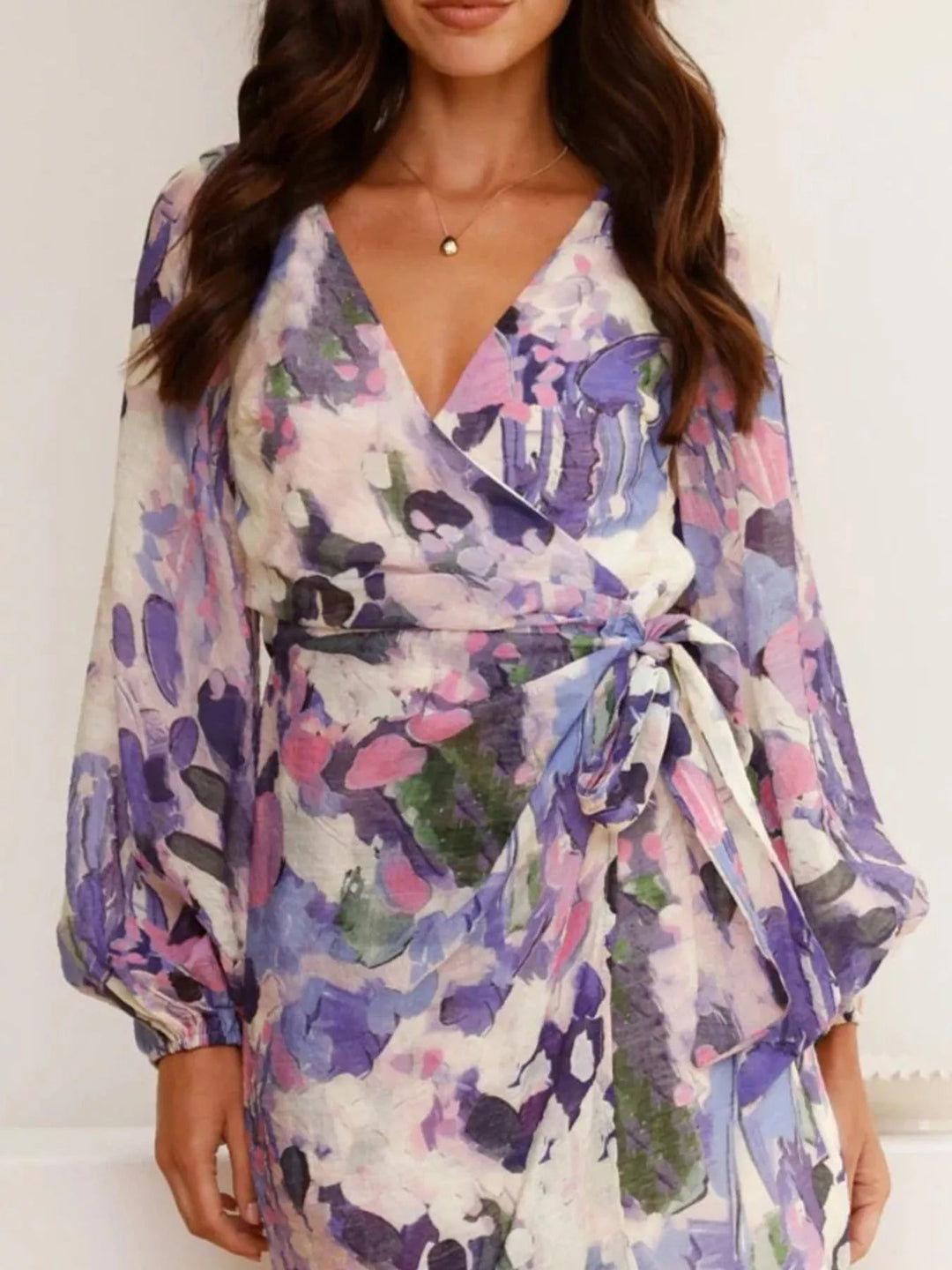 Long Sleeve Floral Tie Waist Dress - Trendy Dress/Casual Dress in Purple for Women | The802Gypsy