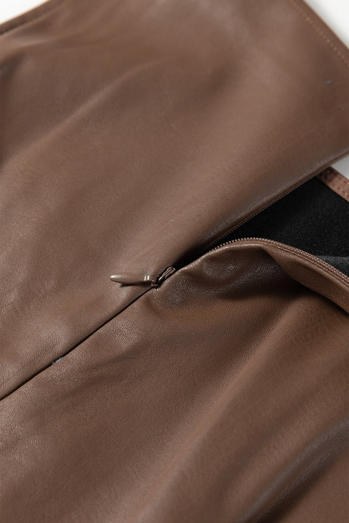 Coffee Vegan Leather Sleeveless Mini Dress - Trendy Dresses in Black for Women | The802Gypsy