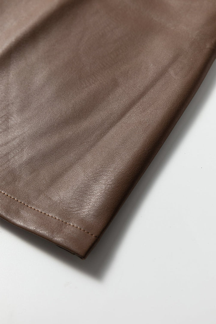 Coffee Vegan Leather Sleeveless Mini Dress - Trendy Dresses in Black for Women | The802Gypsy