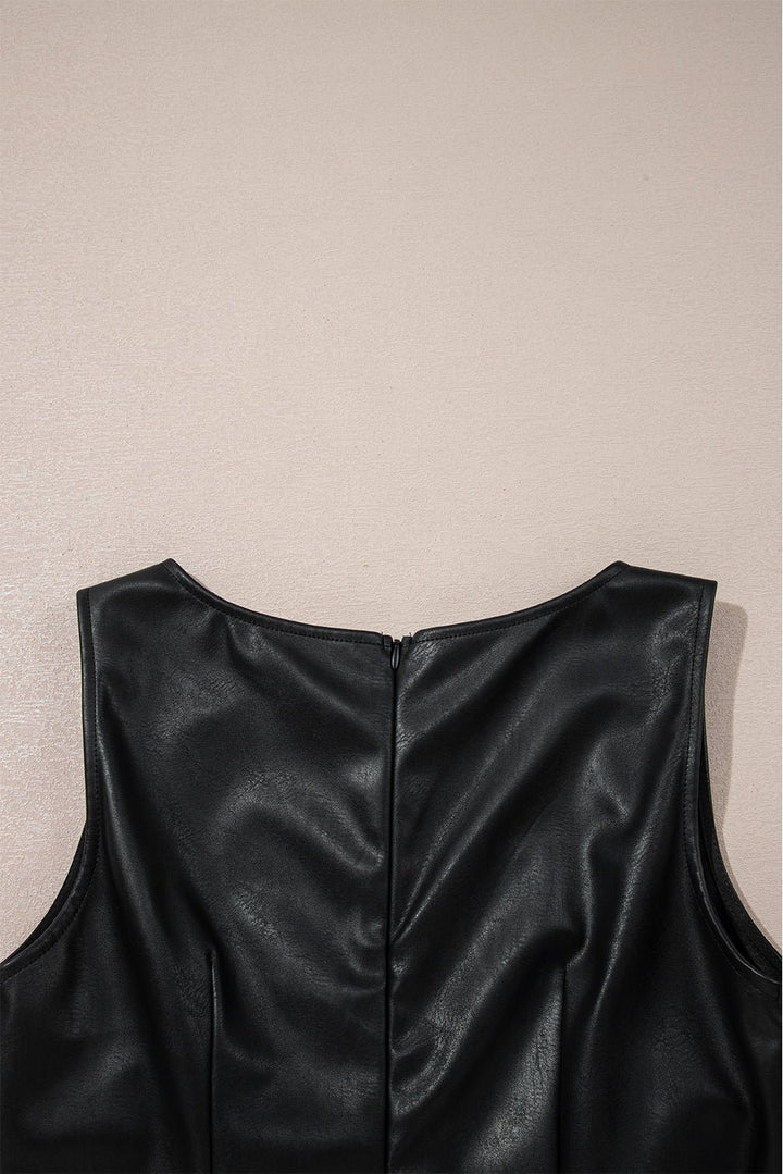 Coffee Vegan Leather Sleeveless Mini Dress - Trendy Dresses in Wild Ginger for Women | The802Gypsy
