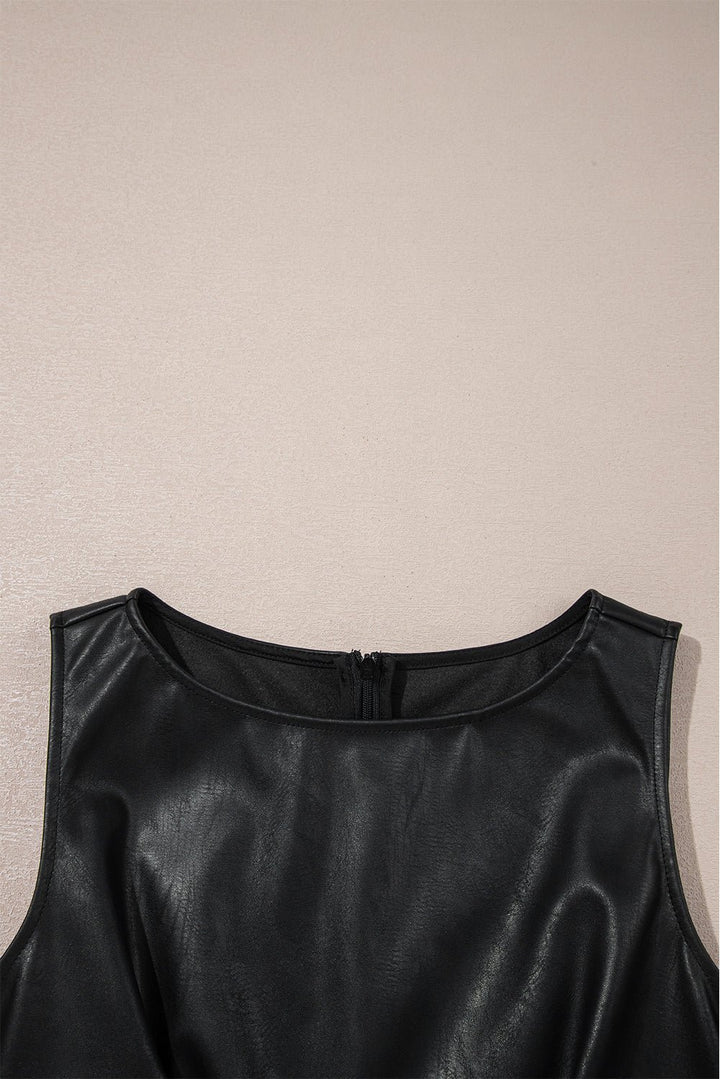 Coffee Vegan Leather Sleeveless Mini Dress - Trendy Dresses in Wild Ginger for Women | The802Gypsy