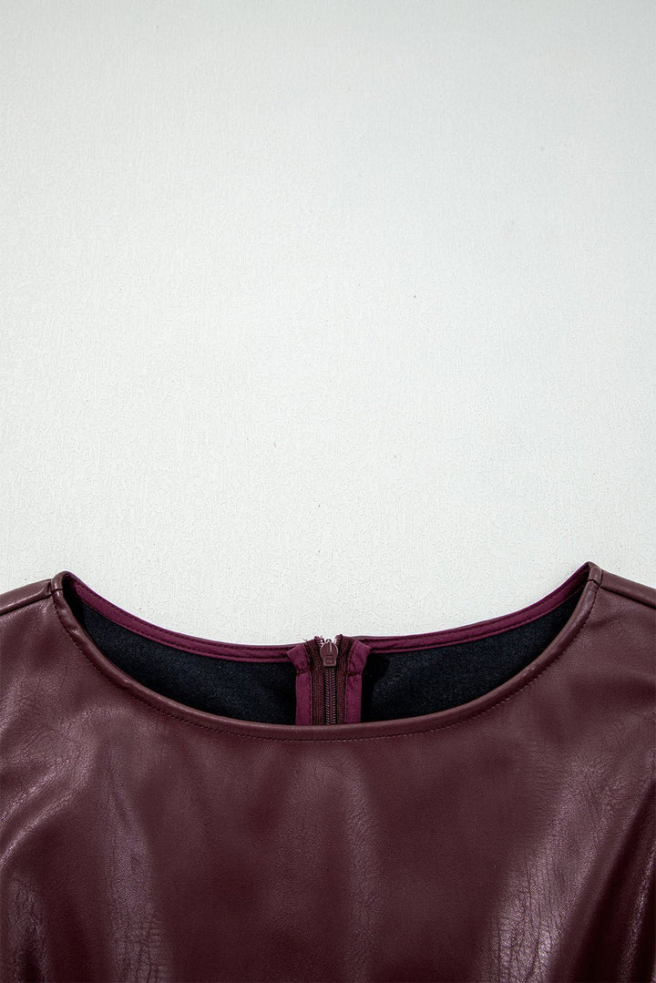 Coffee Vegan Leather Sleeveless Mini Dress - Trendy Dresses in Wild Ginger for Women | The802Gypsy