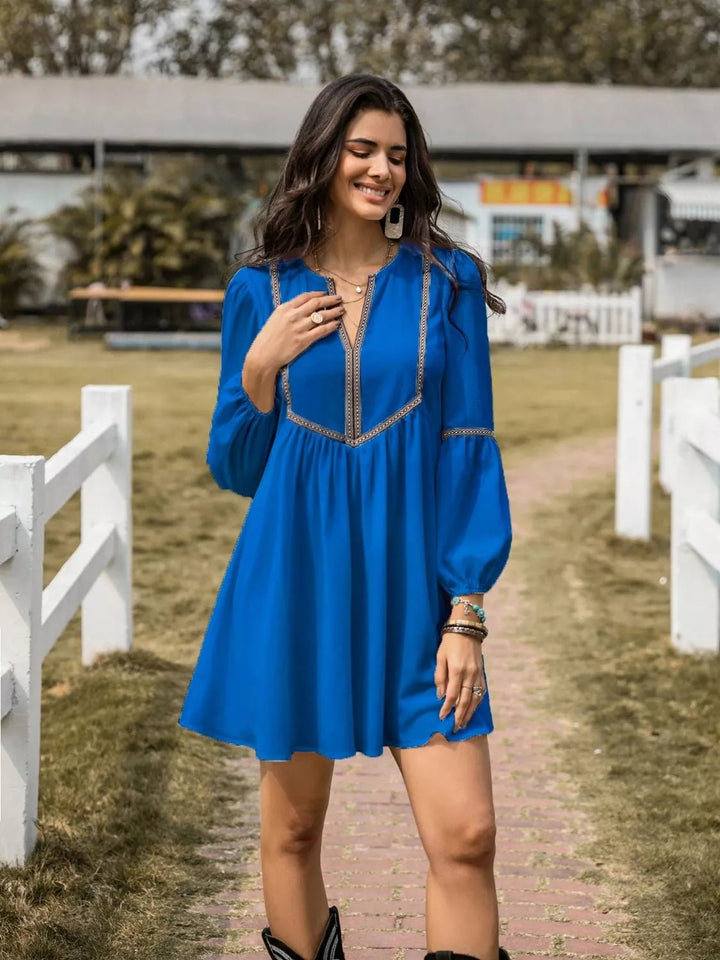 Color Block Long Sleeve Mini Dress - Trendy Dresses/Casual in Burgundy for Women | The802Gypsy