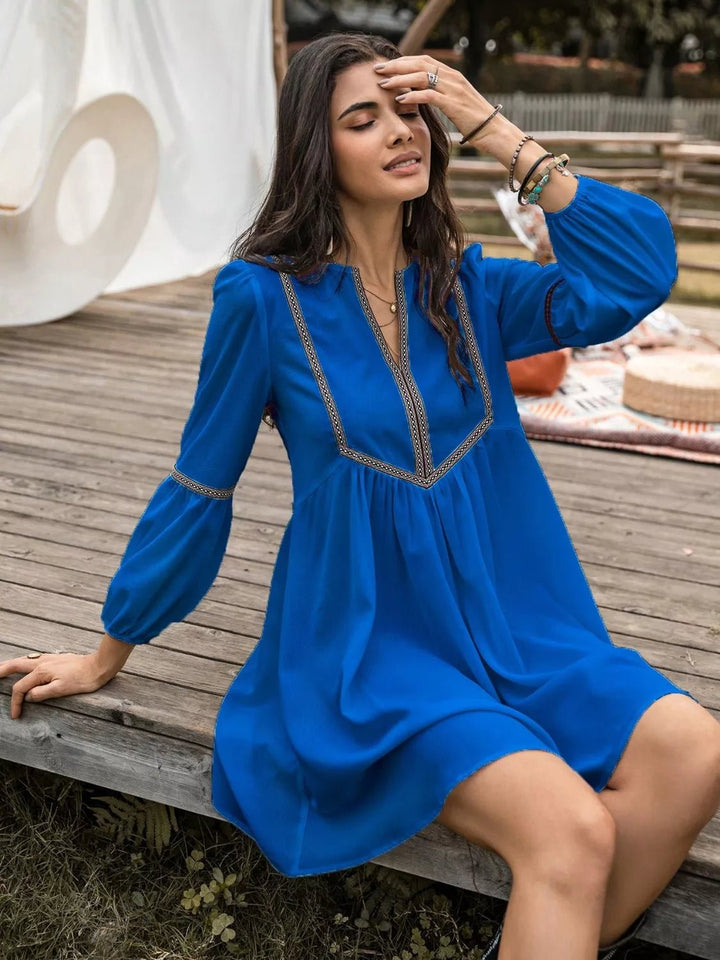 Color Block Long Sleeve Mini Dress - Trendy Dresses/Casual in Royal Blue for Women | The802Gypsy